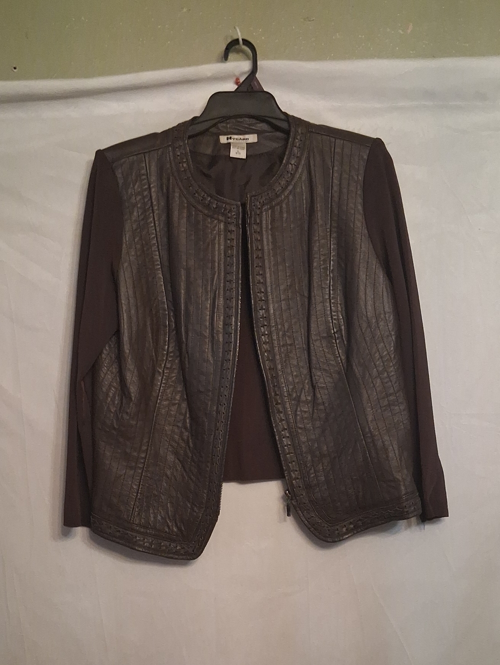 Nygard Brown Quilted Leather-Front Jacket with Knit Sleeves Size Xl